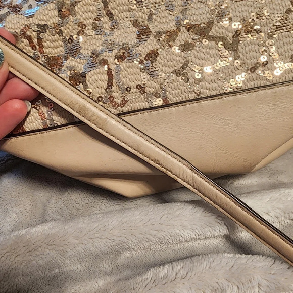 Coach Champagne Leather Gold Sequined Poppy Signature East West Satchel - Picture 7 of 9